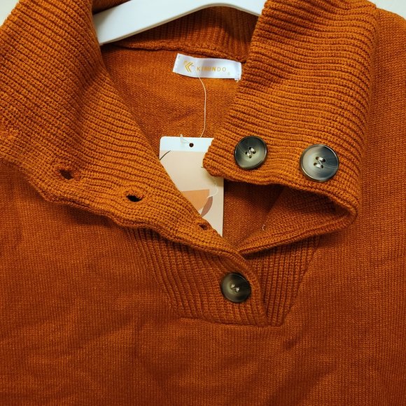 KIRUNDO 2023 Fall Winter Women's Long Sleeve Turtleneck Sweater Dress Button Dow - Picture 5 of 6